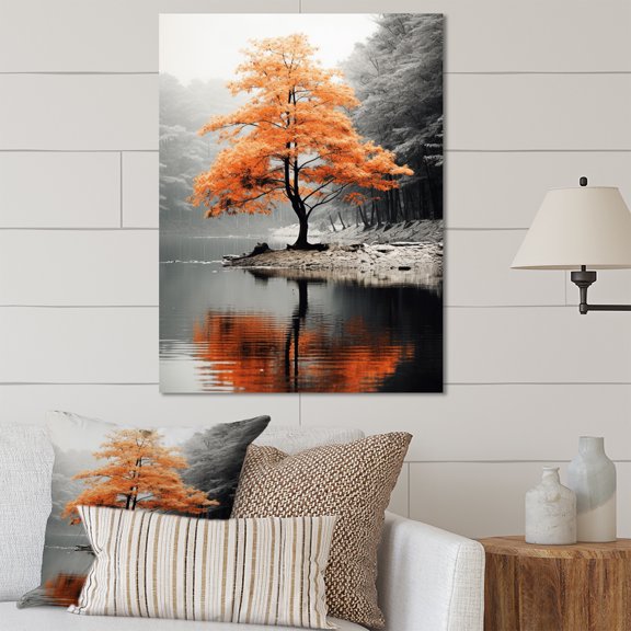 Designart "Orange And Grey Forest Autumn gracefulness II" Floral Metal Wall Art