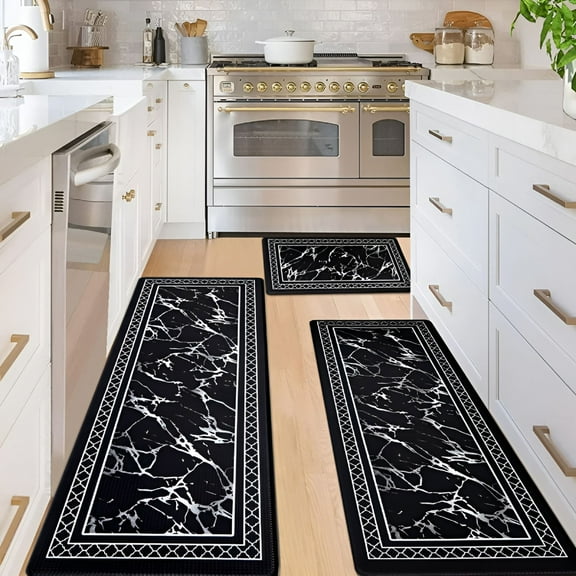 LAMIRO Kitchen Rug Set with Runner,Marble Memory Foam Kitchen Rugs and Mats Non Skid Washable,Waterproof Kitchen Runner Rug Floor Mats Modern,18 x 30"es