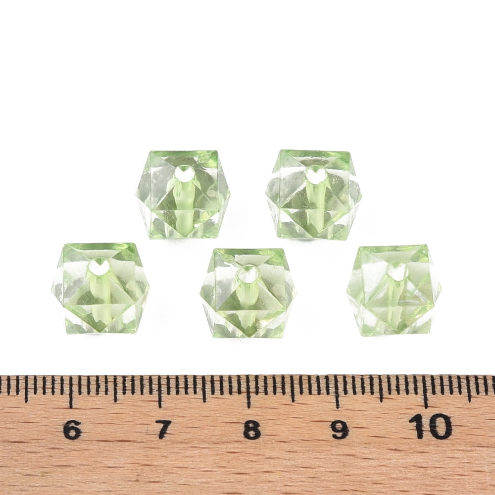 500gs Transparent Acrylic Beads Faceted Cube Light Green 10x11x11mm Hole: 2mm about 670pcs/500g