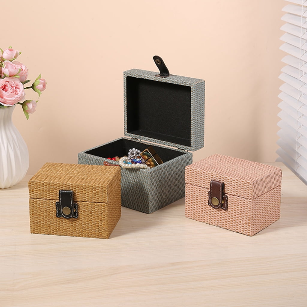 Handcrafted Wood Jewelry Organizer Case Faux Storage Box for Small Items