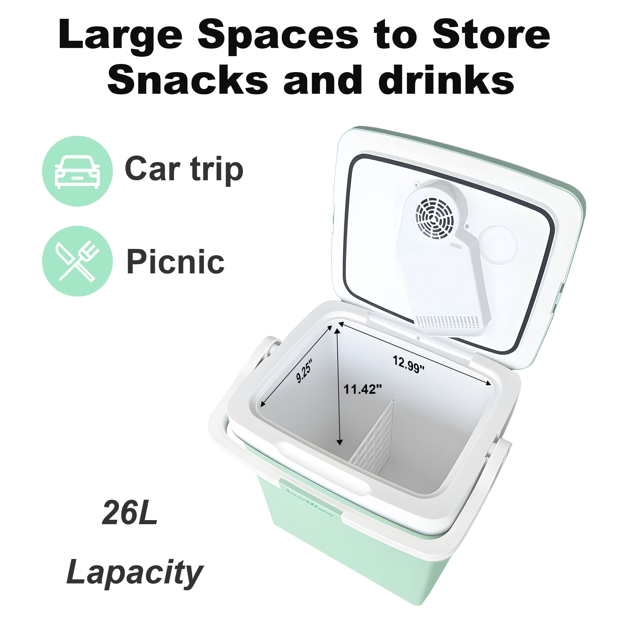 26L Portable Outdoor Refrigerator with Handle Lock, Car Cooler, Camping Fridge(Green)