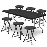 MoNiBloom 7 Pieces 6 FT Folding Table and Chair Set, Card Table with Handle, Portable Stools for Recreation Game Room