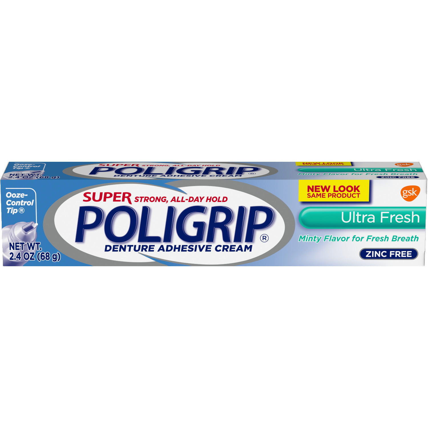Photo 1 of 2 PACK Super Poligrip Ultra Fresh Mint Flavor Zinc Free Denture and Partials Adhesive Cream, 2.4 Ounce