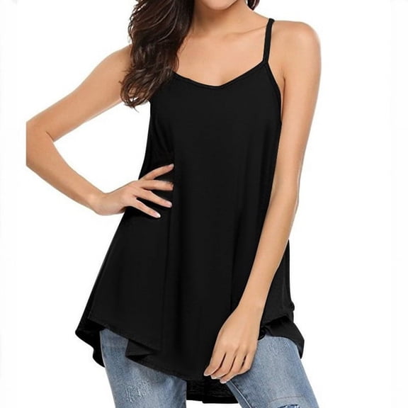 Pxiakgy Tank Top for Women Summer Spaghetti Strap Tops for Women Casual Going Out Loose Tunic Shirt Sleeveless Fashion Flowy Tanks Top Black L