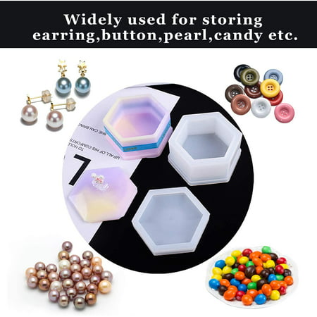 3pcs Silicone Resin Molds with Lid, Jewelry Storage Box Epoxy Resin Casting  Molds with Heart Hexagon and Square Shape, Jewelry Pendant Box Casting Molds,  DIY Art Craft Tools Set for Beginners 