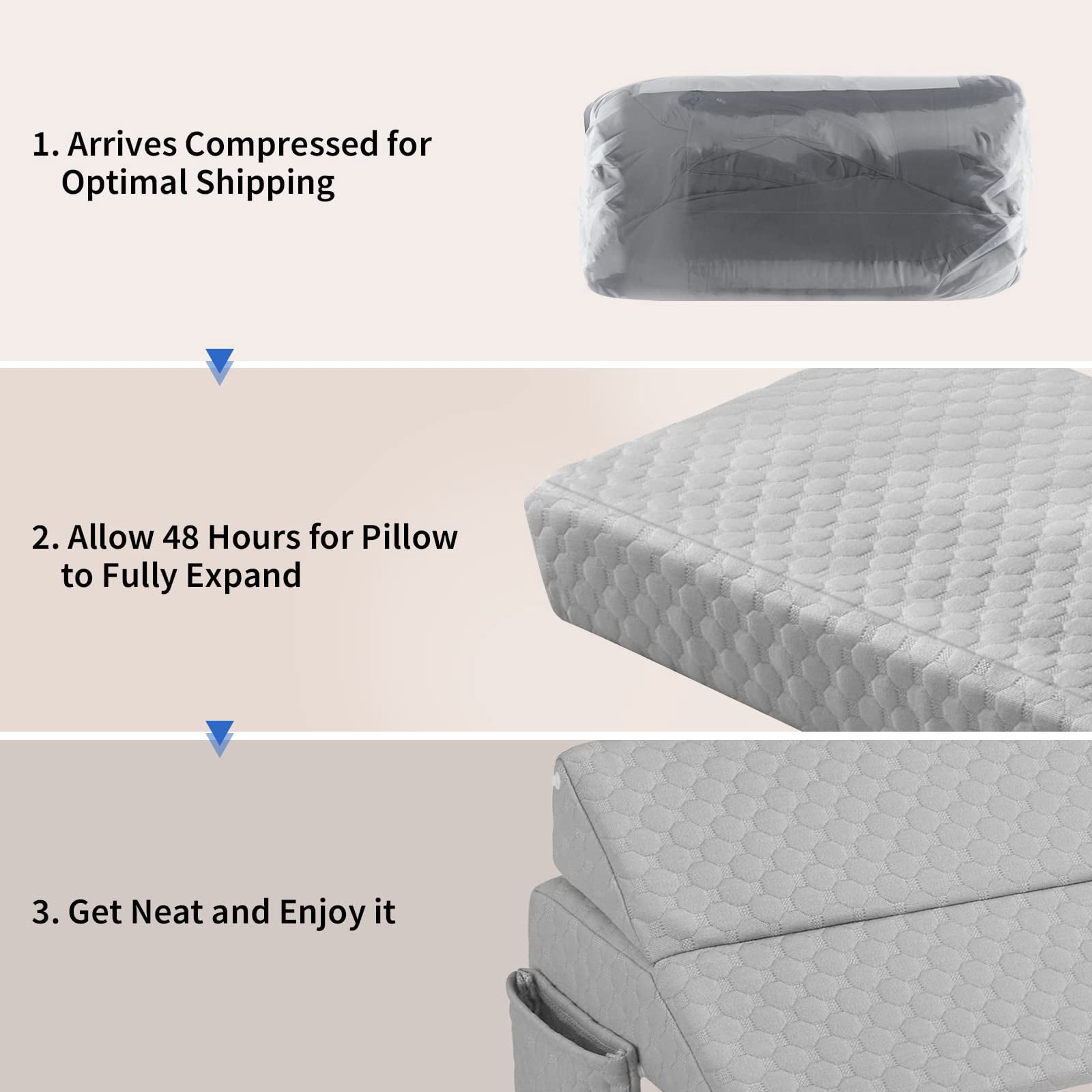Twin Size Bed Wedge Pillow - Gap Filler Mattress Headboard Fill The (0-7") Between And For Sleeping Backrest (39"x10"x6" Grey)