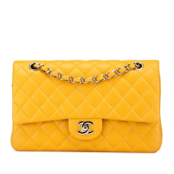 Pre-Owned CHANEL Matelasse Coco Mark Double Flap Chain Shoulder Bag in Yellow and Silver...