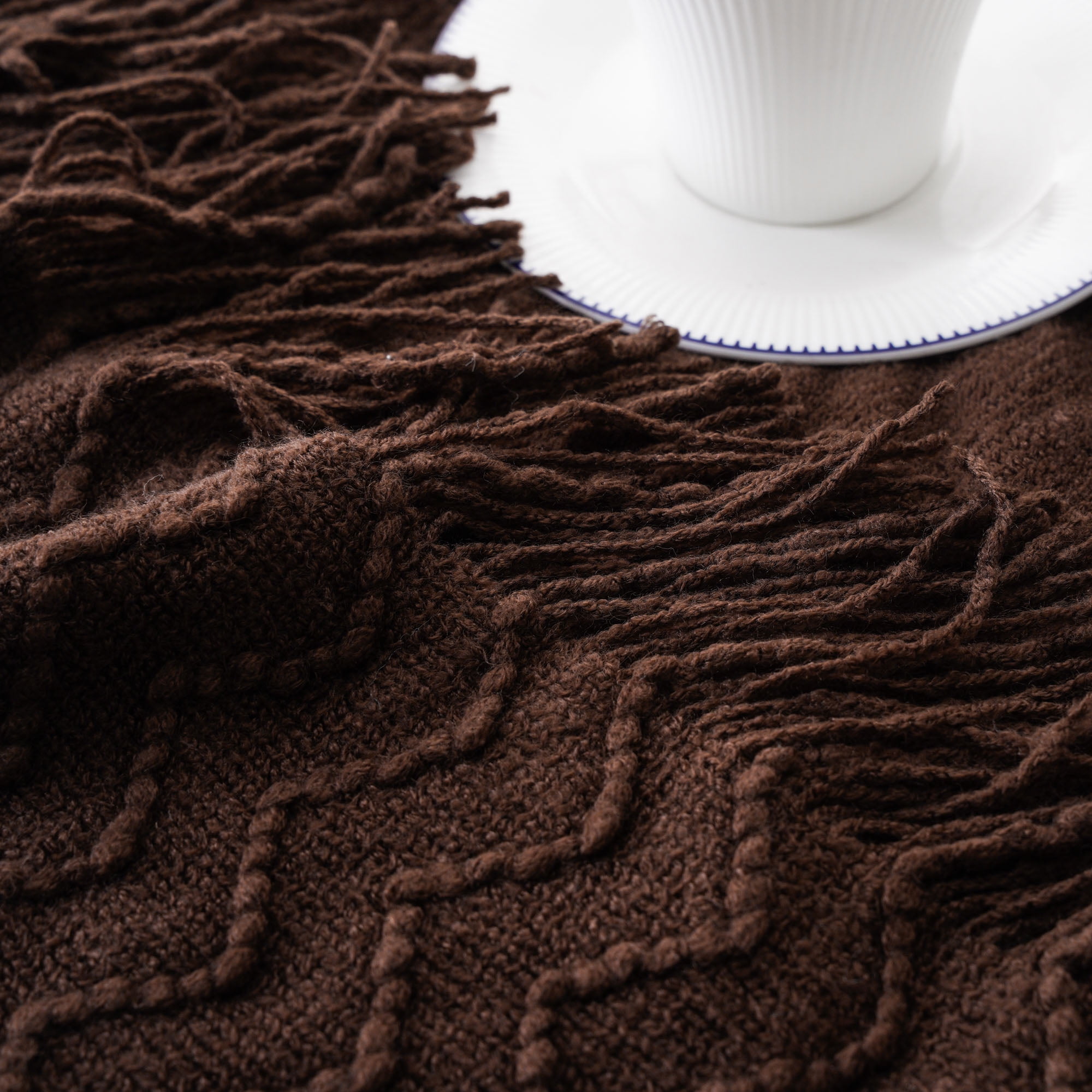 Battilo Brown Throw Blanket for Couch Bed Sofa,Boho Decorative Chocolate Brown Knit Throw,50"x60"