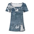 thumbnail image 4 of Aloohaidyvio Plus Size Tops,Womens Casual Printed Square Neck Short Sleeve Buttons Tops Loose Blouses, 4 of 5
