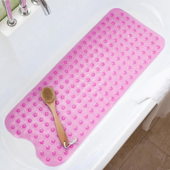 Bathtub Mats for Shower Tub Non-Slip Bath Mat 39 x 16 Inch Extra Long Shower Mat, Bath Tub Mat for Bathroom with Machine Washable, BPA Free for Kids (Clear Hot Pink)