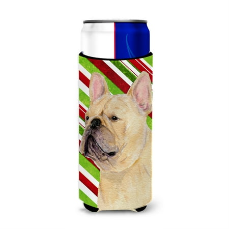 

French Bulldog Candy Cane Holiday Christmas Ultra Beverage Insulators for slim cans SS4554MUK