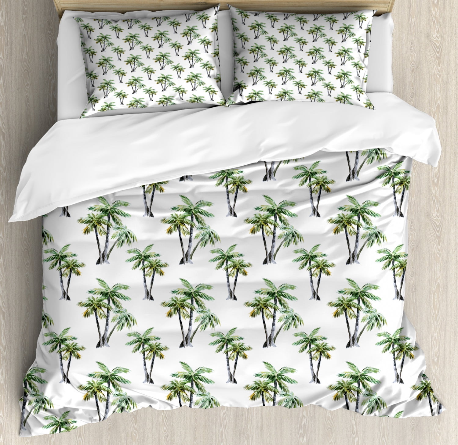 Tropical Queen Size Duvet Cover Set, Retro Tropic Jungle Theme with