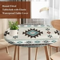 thumbnail image 3 of Southwest Ethnic Round Tablecloth 45-54 Inch Round Fitted Table Cloth with Elastic Edge, Boho Aztec Tribal Abstract Aesthetic Waterproof Table Cover Protector for Outdoor Picnic Party Dining, 3 of 6