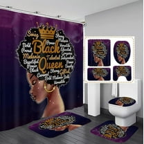 Afro Kids Shower Curtain Set, Cute Black Girl Bathroom Sets with Shower Curtain set and Rugs, Toilet Lid Cover, Bath Mat, Soft Fabric Shower Curtains with Hooks Valentines Bahtroom Decor Gift For Her