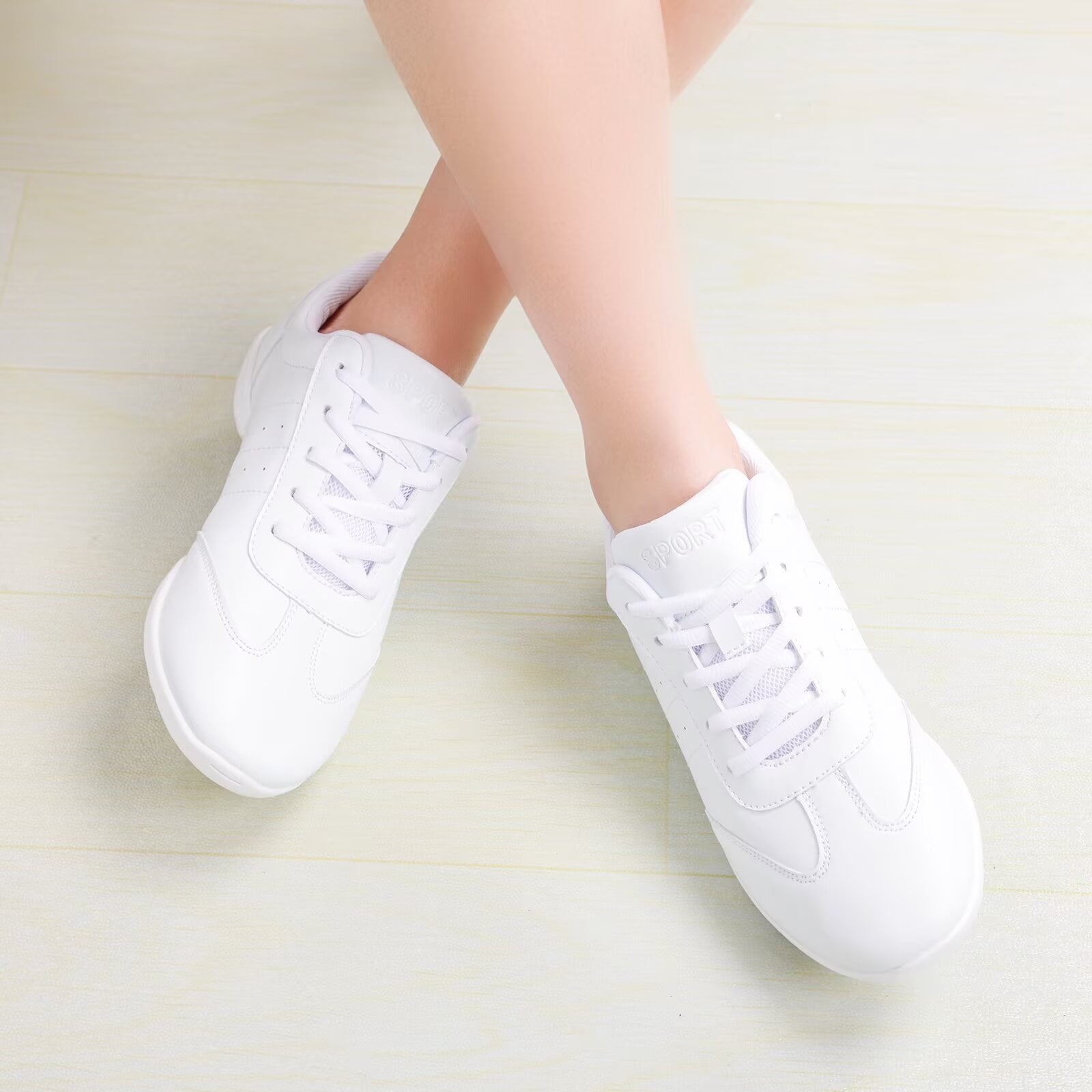 ARCLIBER White Cheer Shoes PU Leather Cheerleading Shoes Lightweight Womens Cheer Shoes Size 6