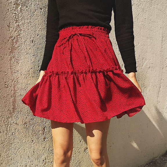 Skirts for Women Skirt Platform Competitor Analysis Women's Summer Cute High Waist Ruffle Skirt Print Swing Beach Skirt Red XL