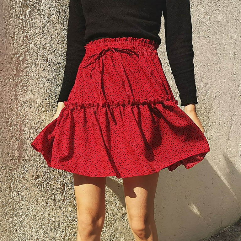 ZHAGHMIN Tie Midi Skirt Women Women S Summer High Waist Ruffle Tiered Mini Skirt Floral Printed A Line Polka Dot Beach Cute Skirt Pencil Skirts For