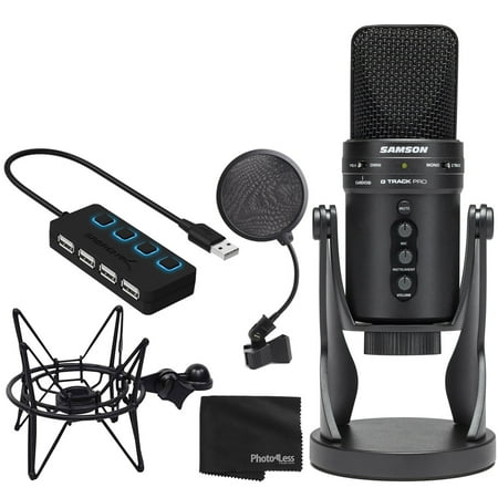 Samson G-Track Pro USB 24-bit Studio Condenser Mic with Audio Interface + Shock-Mount + 4-Port USB 2.0 Hub + Pop Filter + Cleaning Cloth - Deluxe Bundle