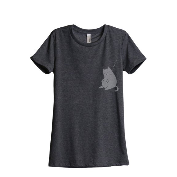 Thread Tank Sleepy Cat Women's Relaxed Crewneck T-Shirt Tee Charcoal Medium