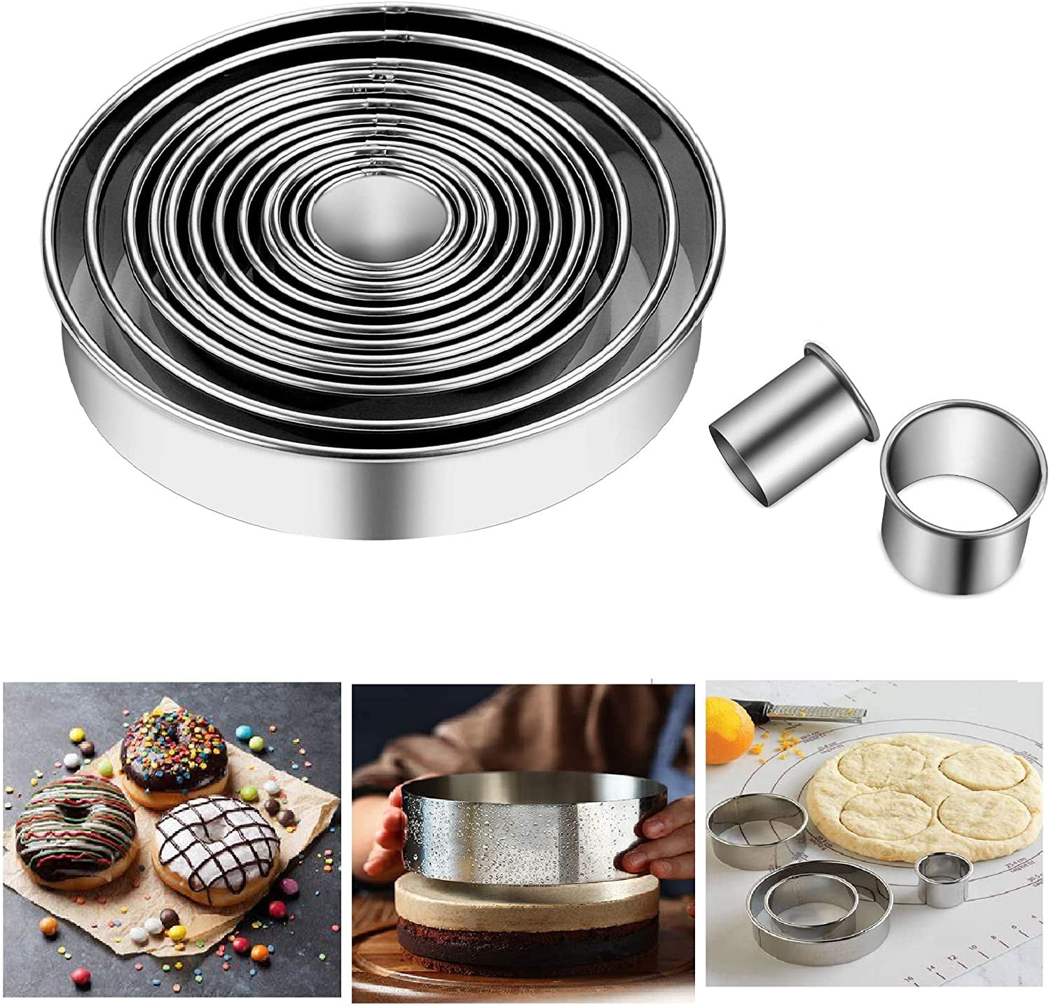 6Pcs Round Cookie Biscuit Cutter Circle Pastry Baking Cake Ring Molds Set CA 