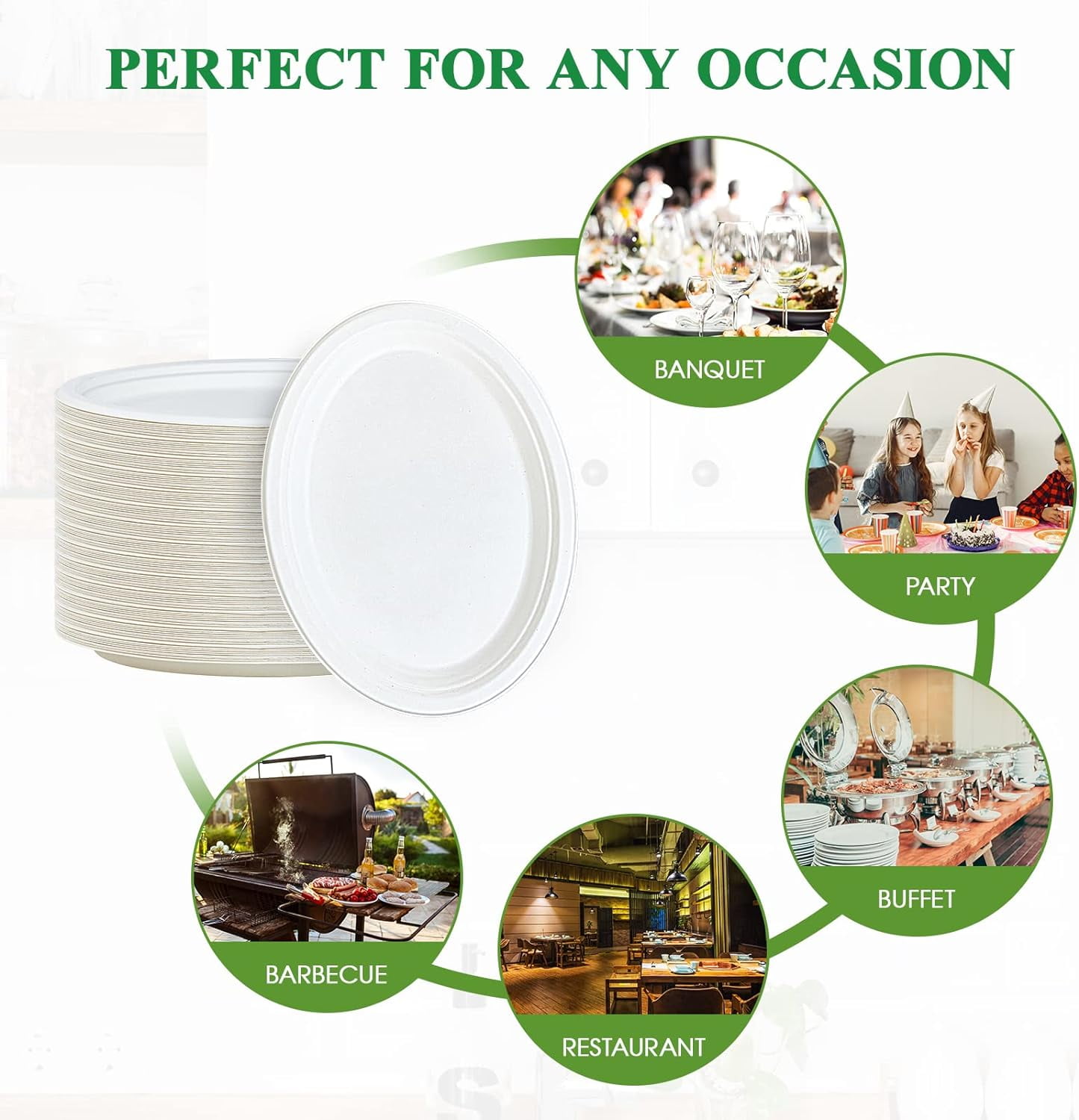 Compostable Plates 12 Inch 130 Pack, Super Strong Disposable Bagasse Plates, Natural Sugarcane Eco-Friendly Dinnerware for BBQ, Party, Wedding & Picnic