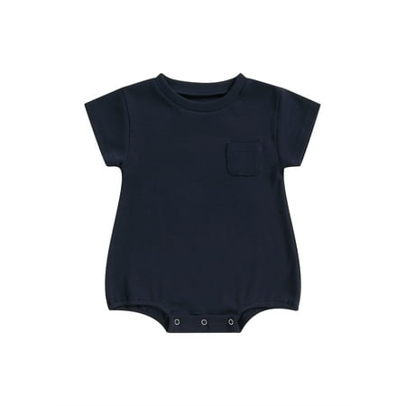 

Infant Baby Girls Boys Romper Summer Short Sleeve Round Neck Pocket Solid Jumpsuits