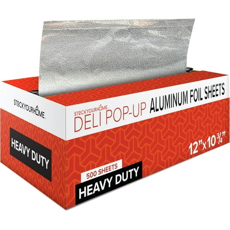 12' Ultra Heavy Duty Pop Up Deli Aluminum Foil, 500 Pre-Cut Sheets, Ideal for Restaurant, Food, Burrito, Hot Dog or Sandwich