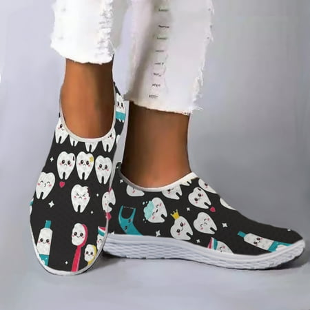 

Cute Cartoon Tooth Flats Shoes for Women Slip On Sneakers Dentist Doctor Mesh Ladies Gift Soft Casual Summer Beach Water Loafers