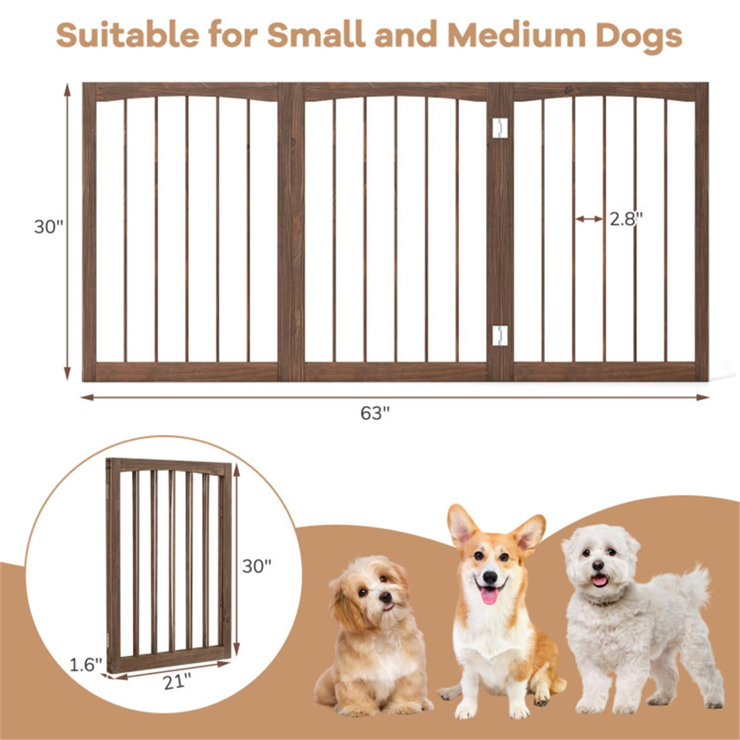 Pefilos 17.5" Freestanding Pet Dog Gate for House Doorway Stairs Indoor Wooden Dog Fence 3 Panels Foldable, Beige