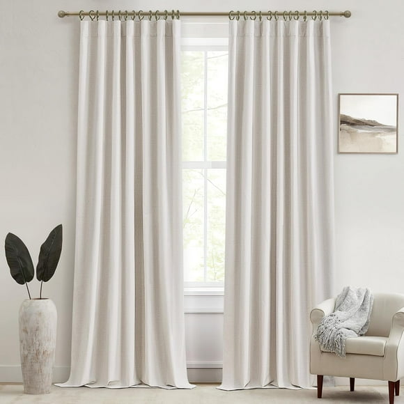 AIR-100% Blackout Curtains for Bedroom, 100 Inch Living Room Faux Linen Designer Custom Drapes for Windows Treatments Insulated 2 Panels,Cream Ivory (W50 xL100 Inches Long 2Pcs), Birch