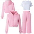 thumbnail image 5 of Kids Sweatsuit Set for Girls 3 Piece Long SleeveZip up Tracksuit Hoodie and Sweatpants Winter Clothes Preppy Clothes for Girls 8-9 Years, 5 of 9