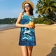 thumbnail image 3 of Balery Abstract Blue Skull Vestidos de verano para mujer con estampado: vestido holgado sin mangas, vestido playero informal y cómodo para días calurosos., 3 of 7
