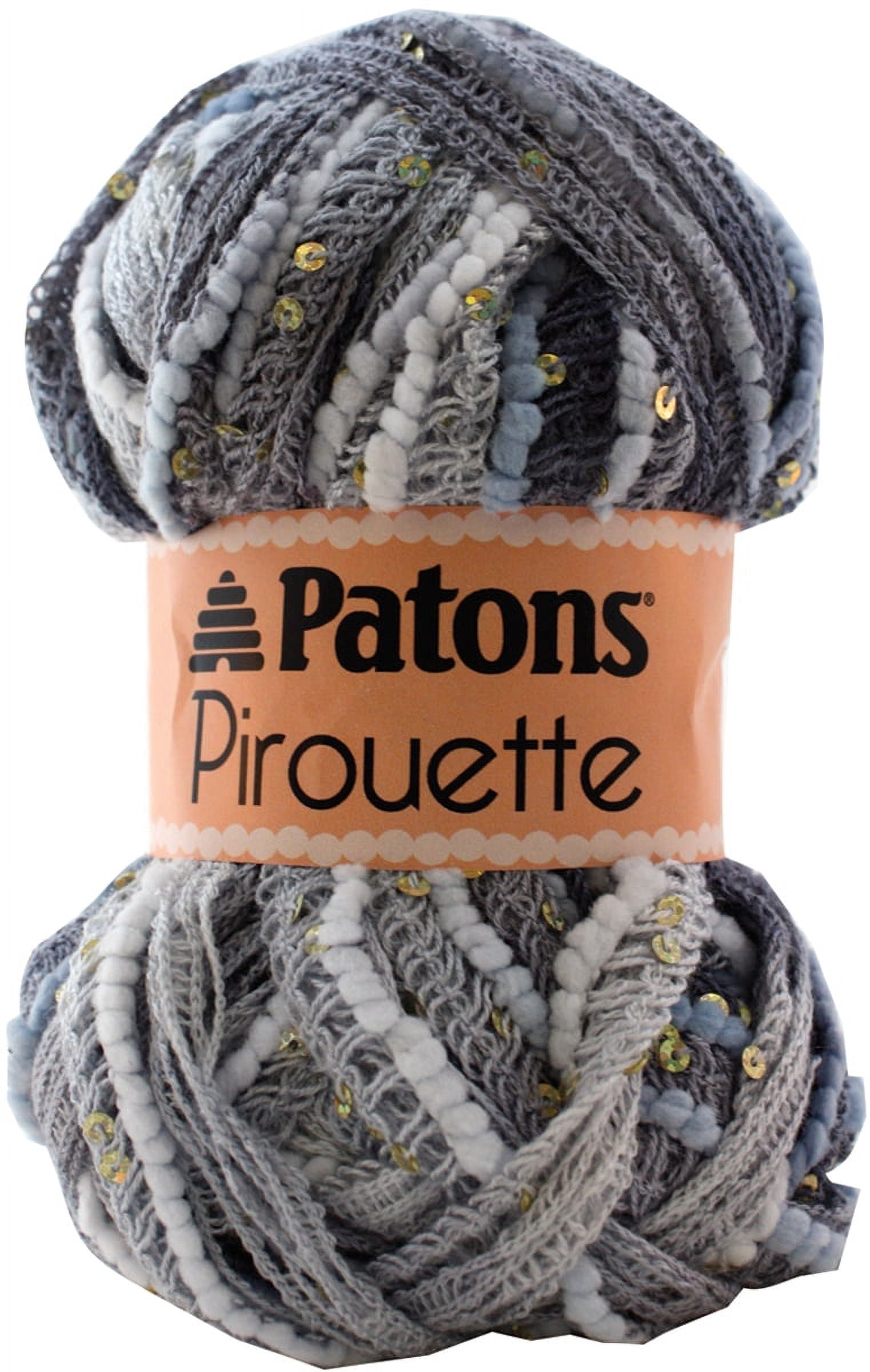 PATONS Pirouette Sparkle Yarn – Silver, Ruffle Chenille Yarn With Sequins