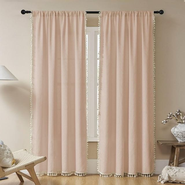 Cortinas Joydeco Dusty Pink Boho, 274 cm de alto, 2 paneles de 132 cm de ancho