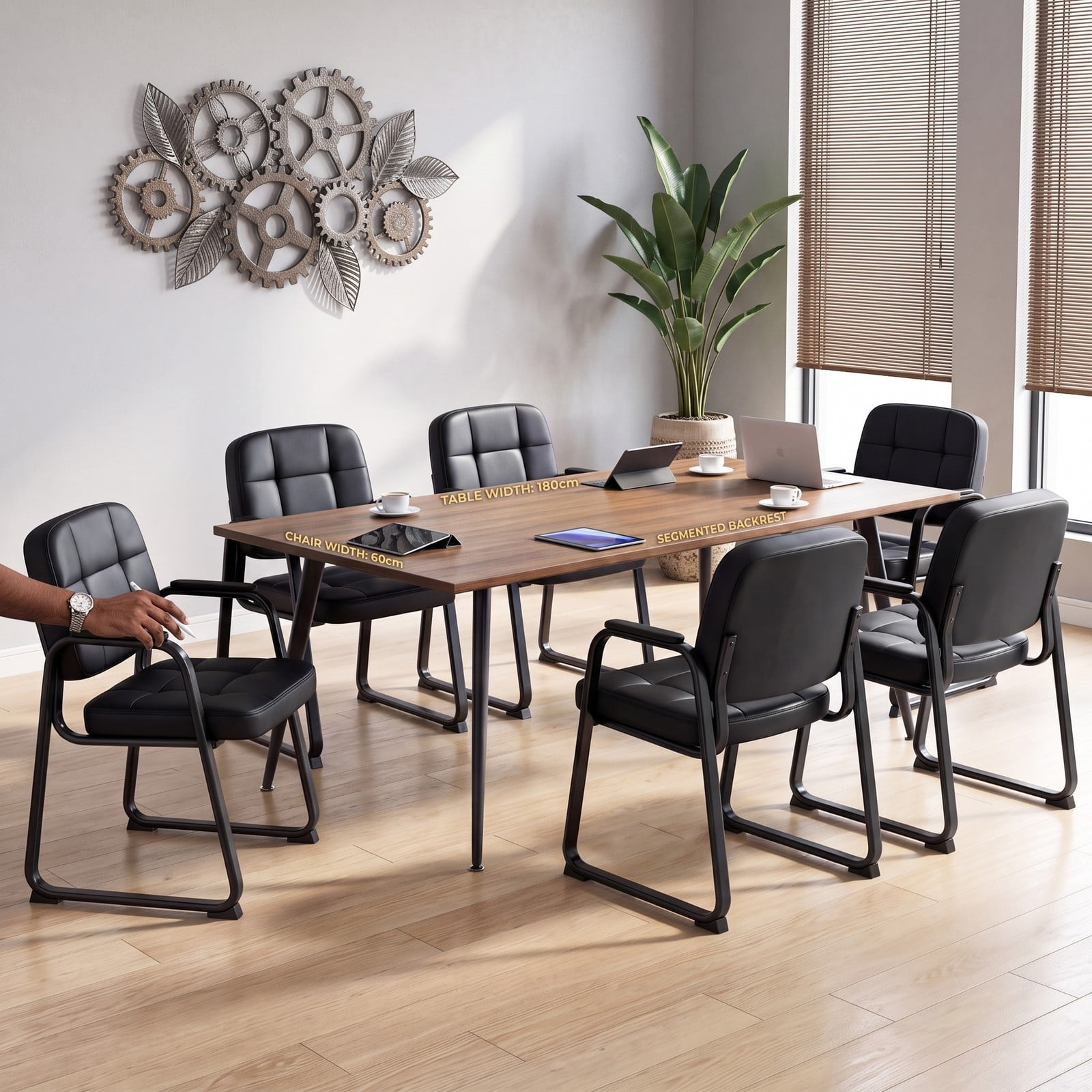 Furnibear Waiting Room Chairs Set of 2, PVC Leather Office Reception Guest Chairs with Padded Armrests, Ergonomic Backrest and Metal Frame for Meeting Room, Black