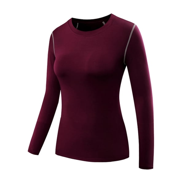 WMTBSRSW Womens Quick Dry Athletic Tops Slim Fit Long Sleeve Workout Yoga Shirts Running Gym Tee Regular and Plus Size Wine Large