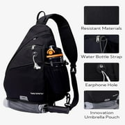 WATERFLY Unisex Large Capacity Nylon Sling Cross-Body Shoulder Chest Bag,Black