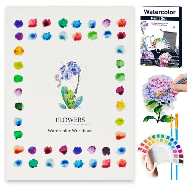 Libro de trabajo de acuarela DPDPPL con juego de pintura de acuarela de 26 colores
