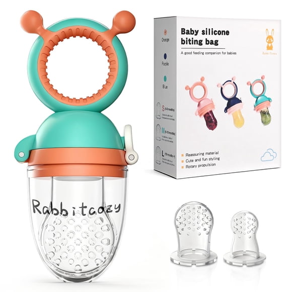 Alimentador de comida para bebé Rabbitcozy de silicona sin BPA, azul