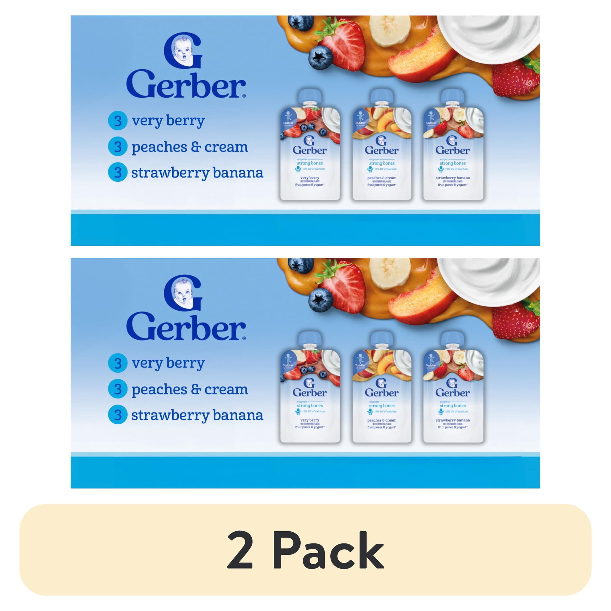 (2 pack) Gerber Toddler Pouches, Fruit & Yogurt, Toddler Food Variety Pack, 3.5 oz Pouches (9 Pack)