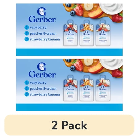 (2 pack) Gerber Fruit & Yogurt, Toddler Food Variety Pack, 3.5 oz Pouches (9 Pack)