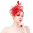 thumbnail image 1 of Brassières Rouges pour Femmes, Bandeau de Fête de Thé, Chapeau, Pince à Cheveux en Maille pour Mariage, Cocktail et Église, 1 of 4