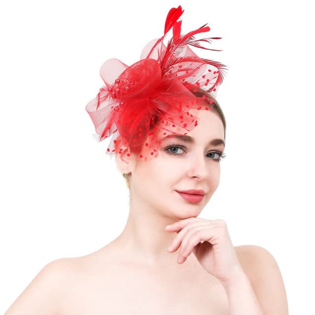 Brassières Rouges pour Femmes, Bandeau de Fête de Thé, Chapeau, Pince à Cheveux en Maille pour Mariage, Cocktail et Église