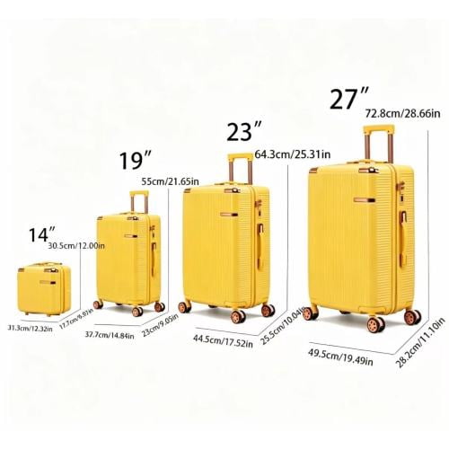 4-Piece Lightweight ABS Hard Shell Luggage Set with 360° Dual Spinner Wheels & Built-In Combination Lock, Scratch-Resistant Modern Travel Suitcase, Yellow