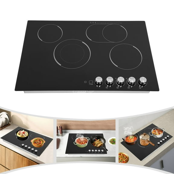Miumaeov 4 Burners Cooktop Electric ceramic Stovetop Countertop Cooking Stove 600W-1200W 110V