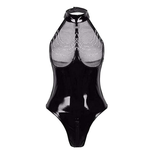 Negro Leotardo Cremallera Vereinskleidung 1 pcs , Negro XL Yinane Body de malla negra para mujer