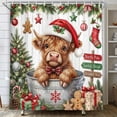 thumbnail image 3 of Christmas Highland Cow Shower Curtain, Cute Farm Animal in Tub Xmas Decor Shower Curtain for Bathroom, Rustic Holiday Waterproof Fabric with Hooks 72X72inch, 3 of 7