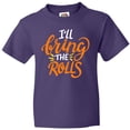 thumbnail image 3 of Inktastic Thanksgiving I'll Bring the Rolls in Orange Youth T-Shirt, 3 of 5
