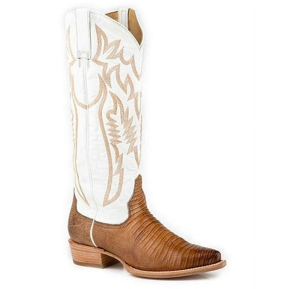 Women's Stetson Toni Teju Lizard Boots Handcrafted Tan