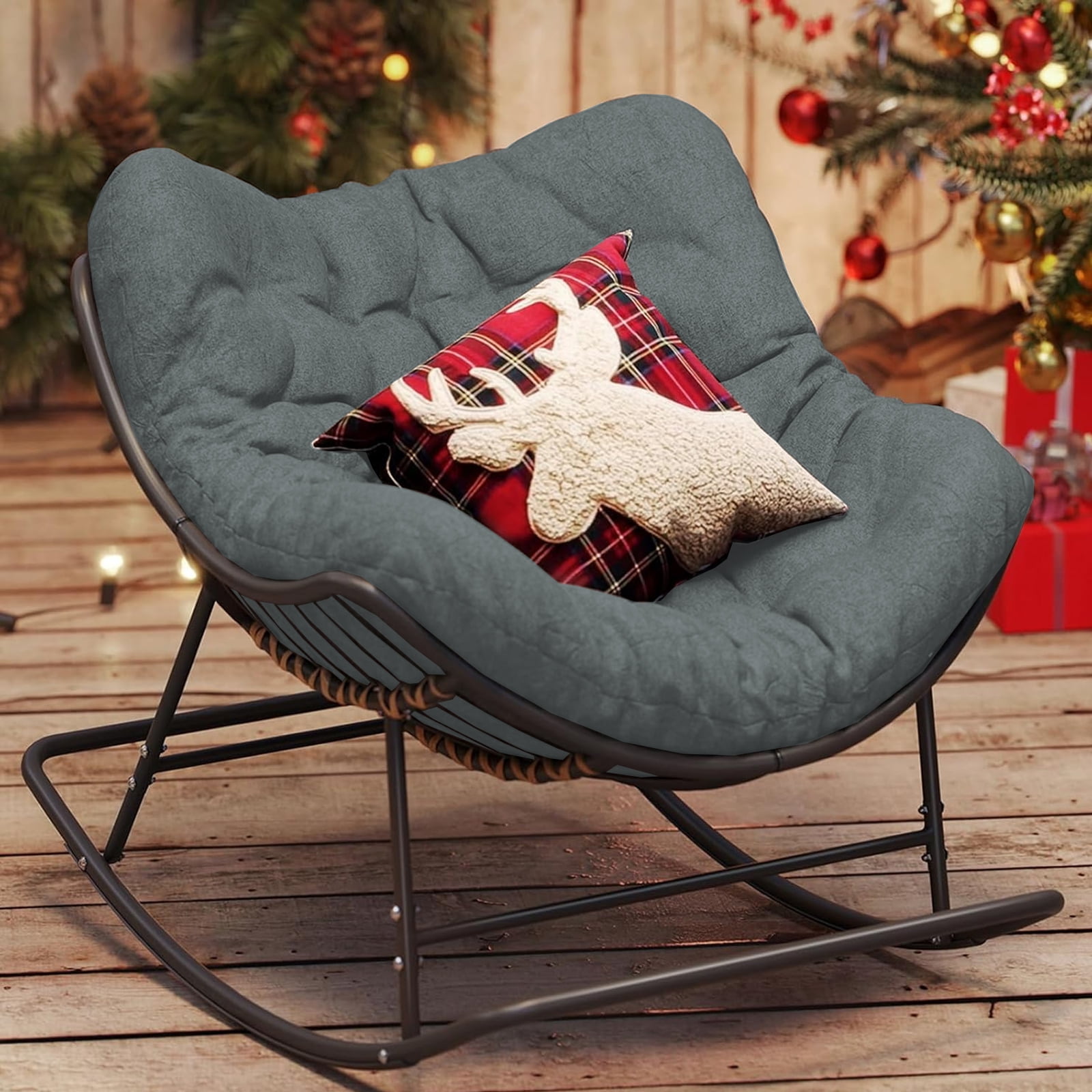 XXLYY Outdoor Rocking Chair Cushions – 6.3" Thick Waterproof Papasan Egg Chair Pad with Ties, Comfortable Round Seat Cushion for Living Room, Patio, Porch, or Balcony